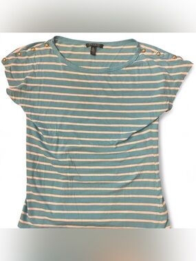 Lauren Ralph Lauren women’s blue striped shirt with gold shoulder buttons Size M